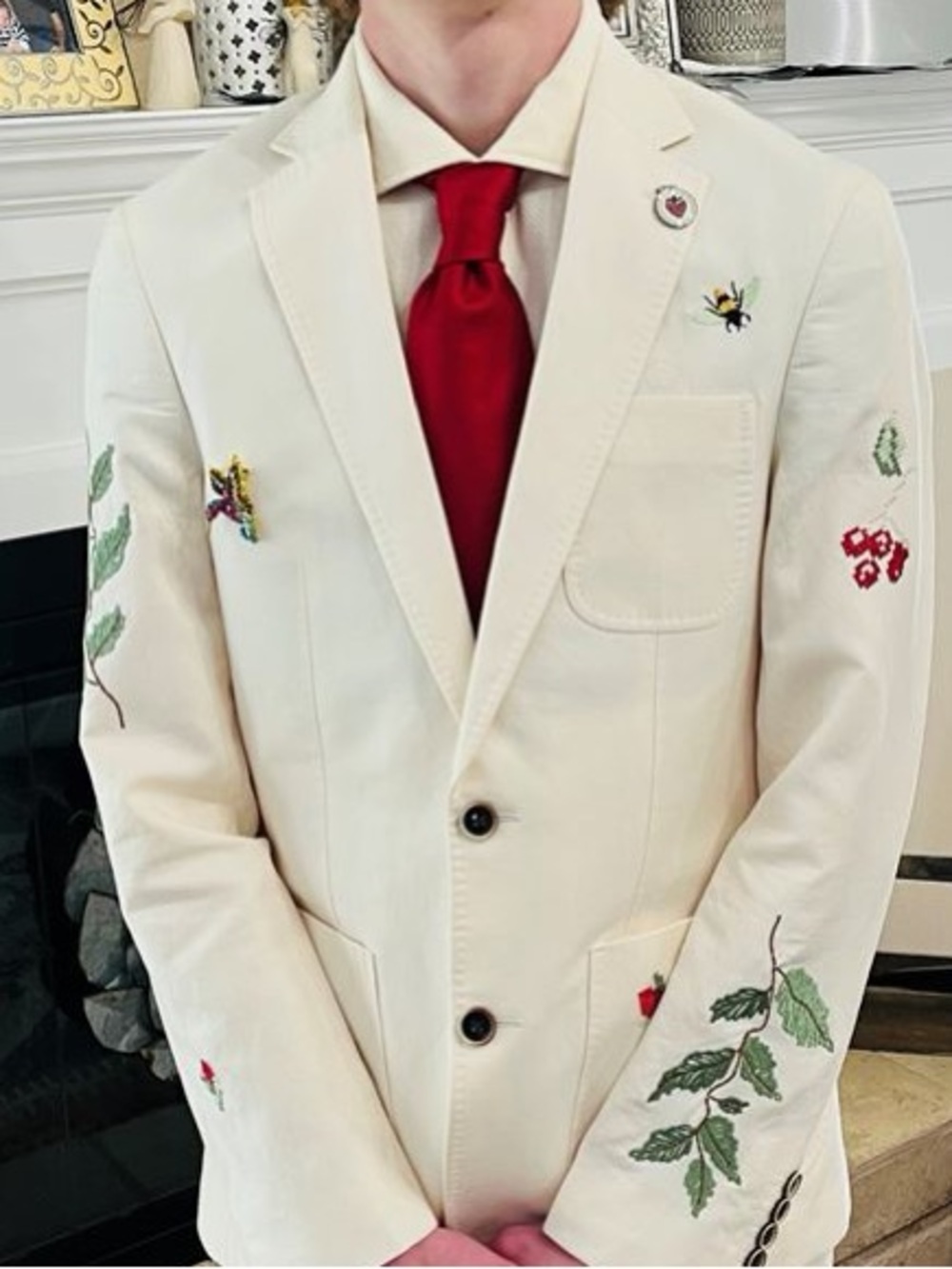 New Murano Garden Collection Embroidered Linen Cotton Floral Bee Blazer Jacket - Picture 2 of 11